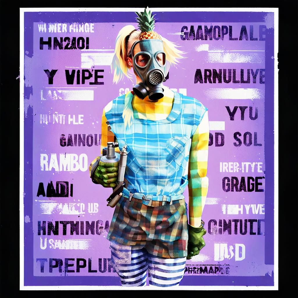 Glitchy Harlequin Woman with Gas Mask