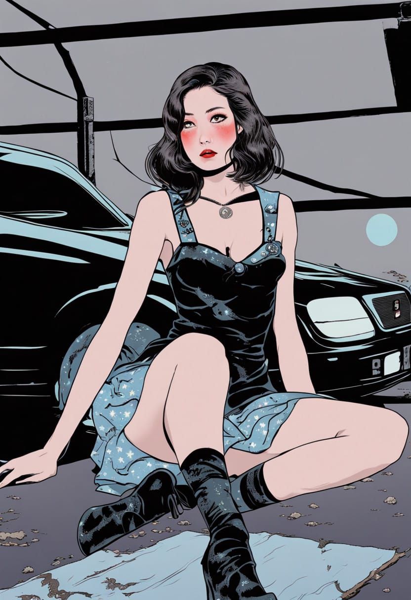 A Sad Young Woman in Space, Wearing a Mini Skirt