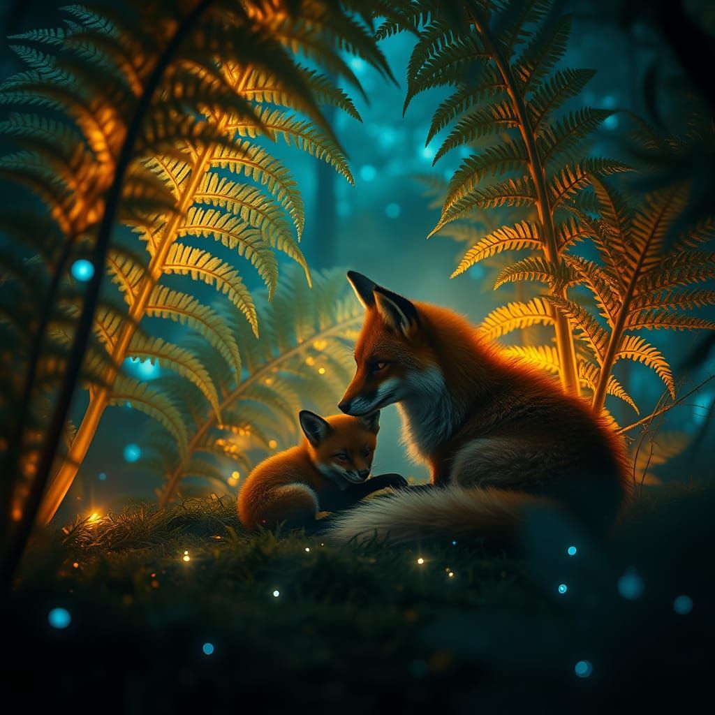 Mystical Forest Fox Family at Dawn