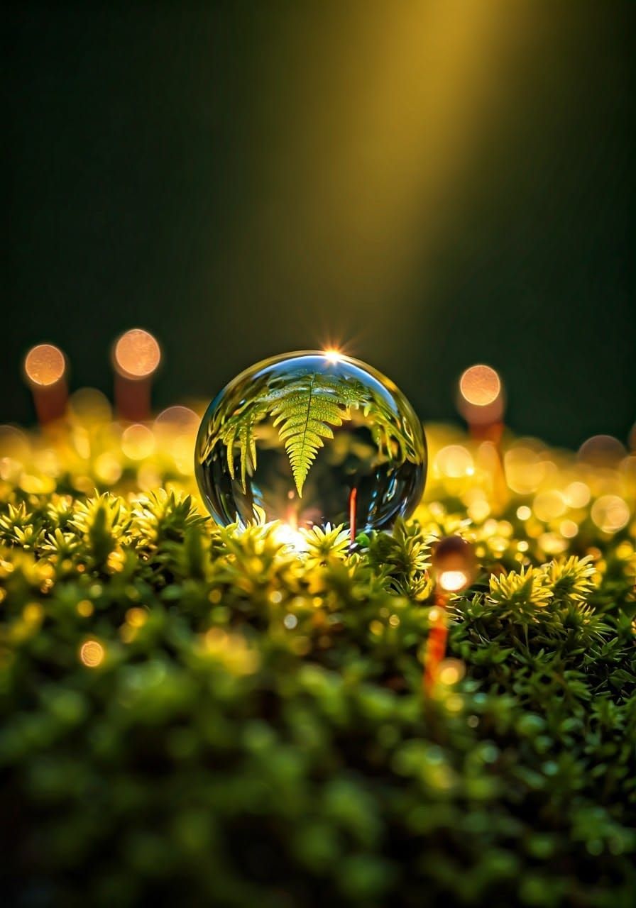 Surreal Macro Landscape with Dewdrop and Forest