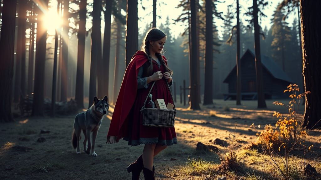 Mystical Forest Huntress in Dark, Sun-Dappled Realism