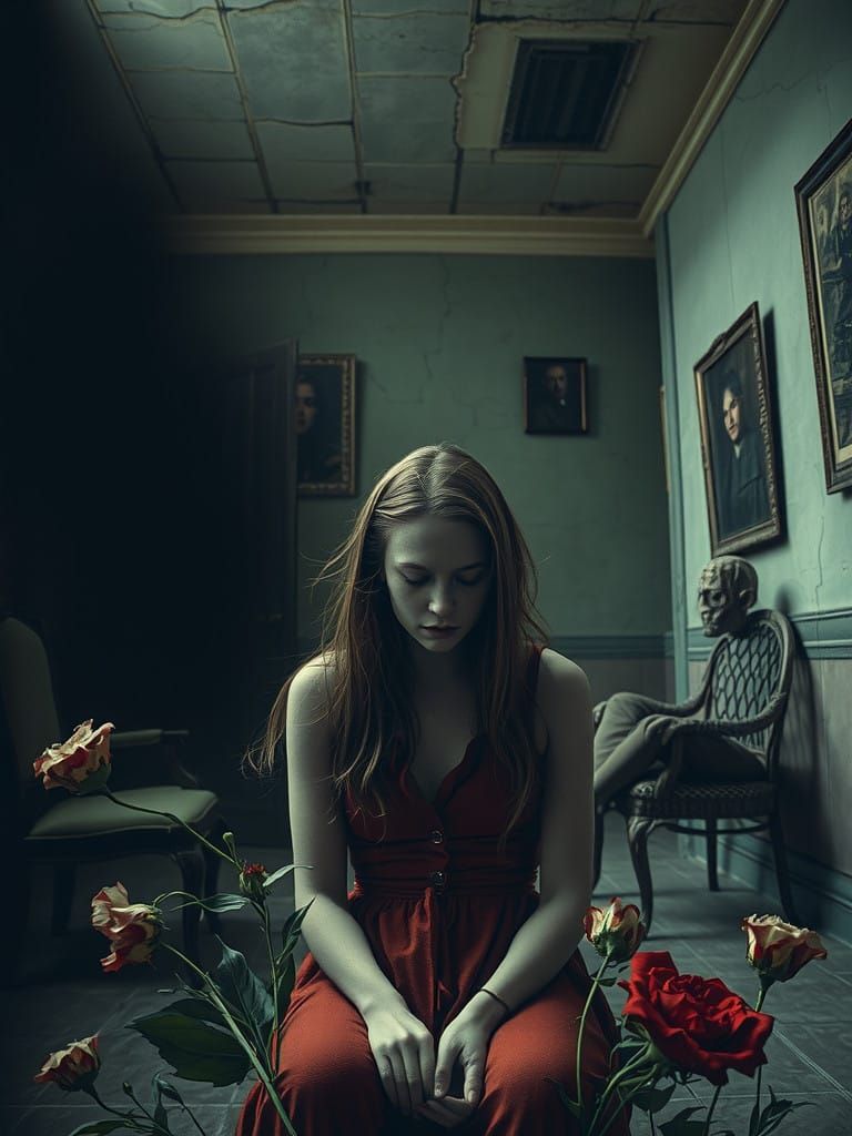 Haunted Woman Lost in Abandoned Room