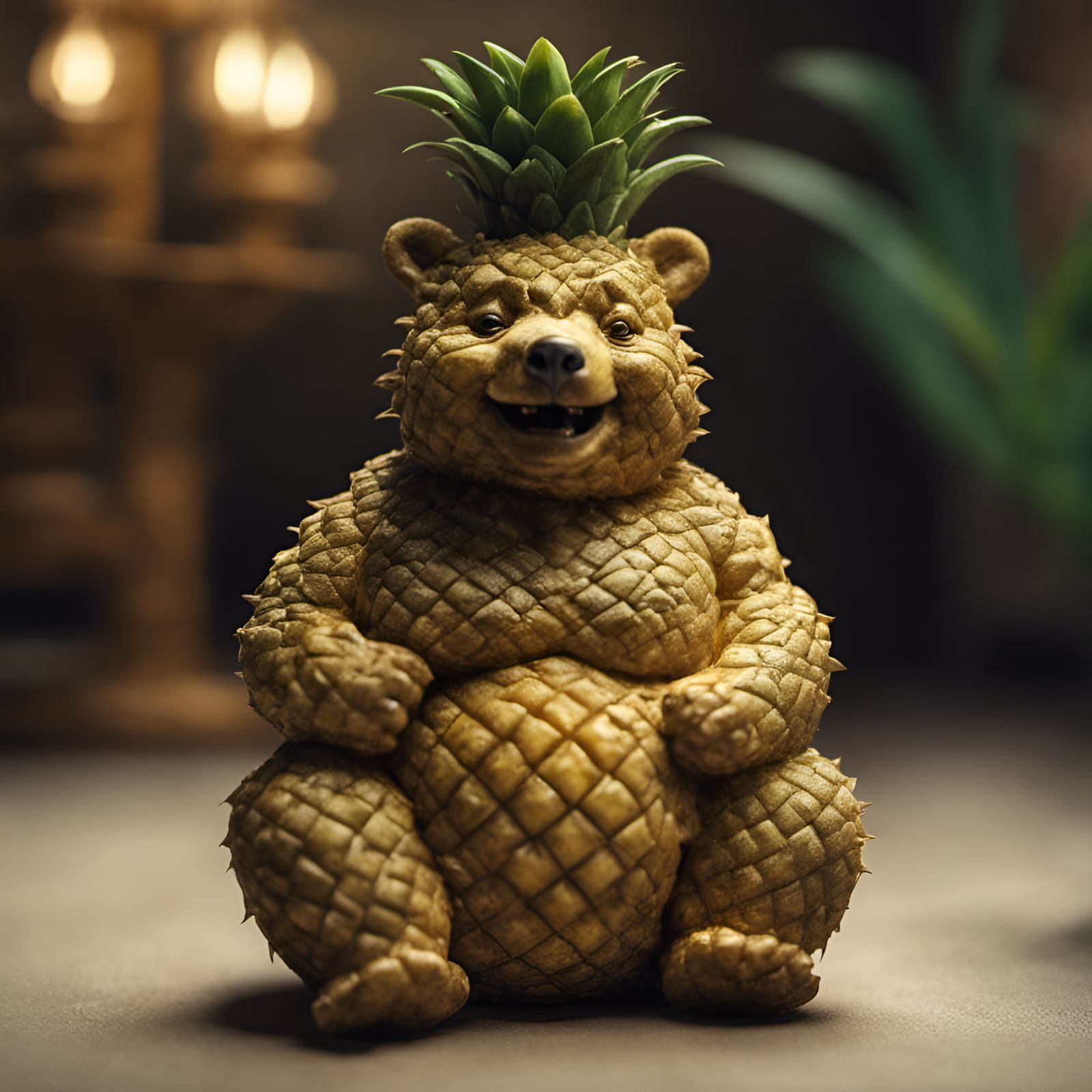 Pineapple Bear Hybrid Grinning, Detailed CGI Diorama