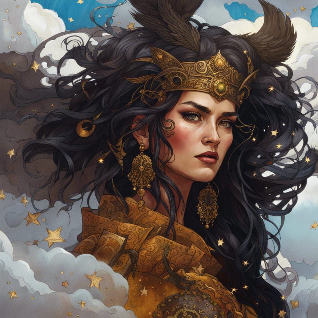 Viking Berserker Punk Portrait with Klimt Background