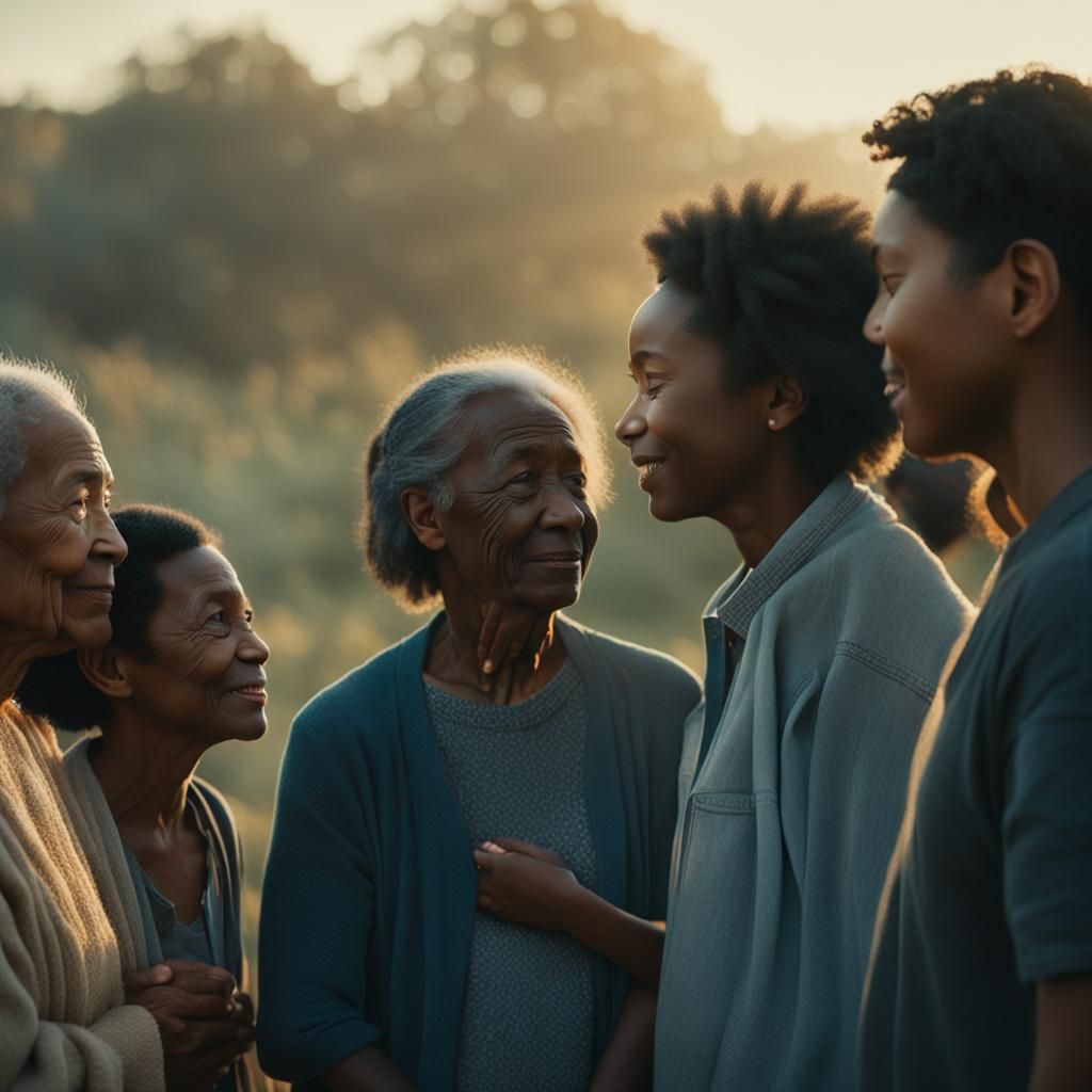 Diverse Group Shares Compassion in Golden Hour Light