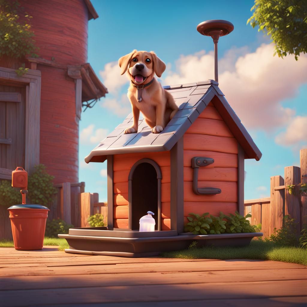 Dog House in the Sky: Whimsical 3D Digital Art