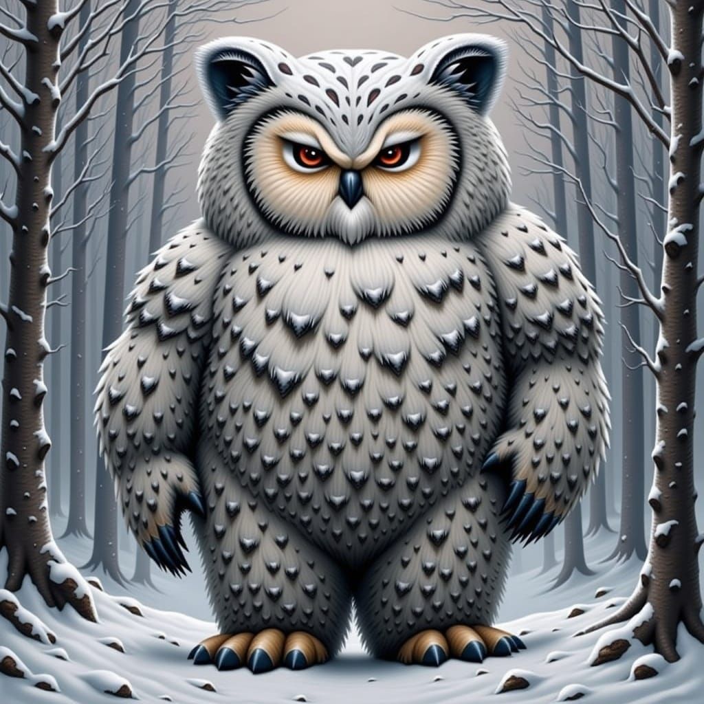 Intimidating Snow Owlbear with Intense Gaze