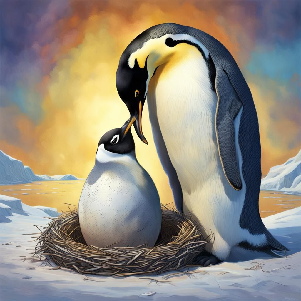 Father Penguin and Egg: Hyperrealistic Portrait