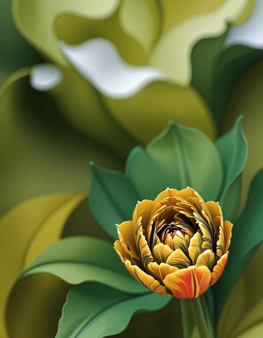 Abstract Tulip Fractal on Marbling Paper