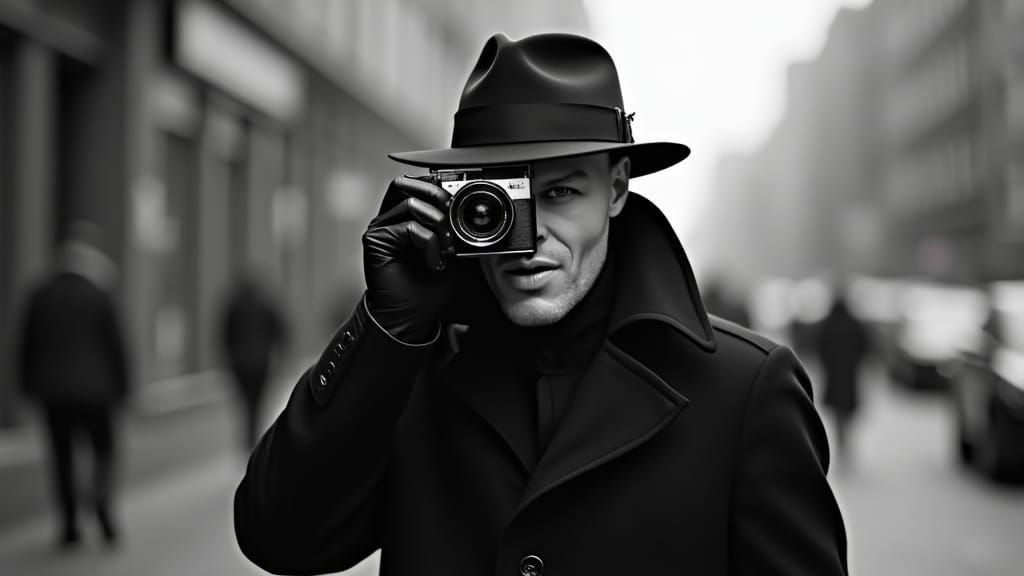 Hyper Realistic Black and White Portrait of a Stealthy Spy i...