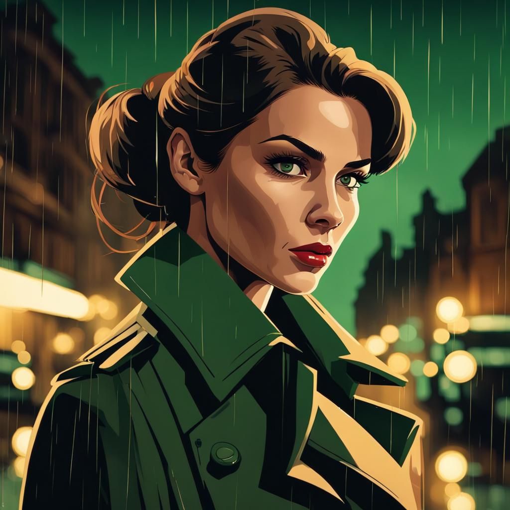 1960s Detective in Rainy City Street
