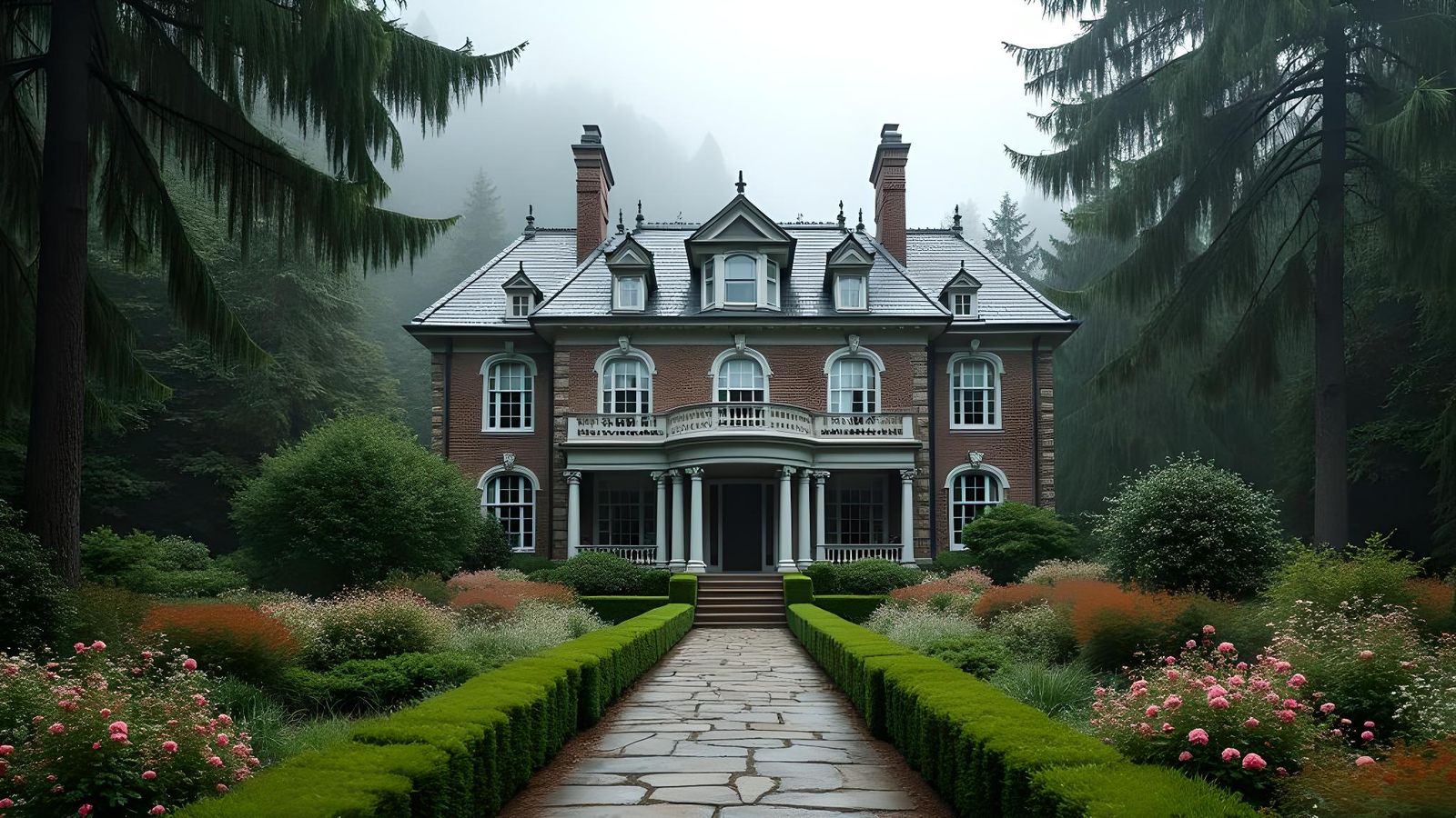 Majestic Federal-Style House Surrounded by Pine Trees