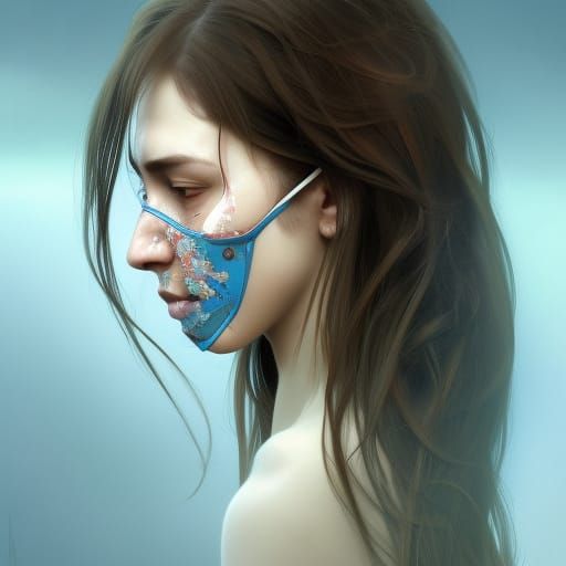 Crying Person with Mask: Digital Art Portrait