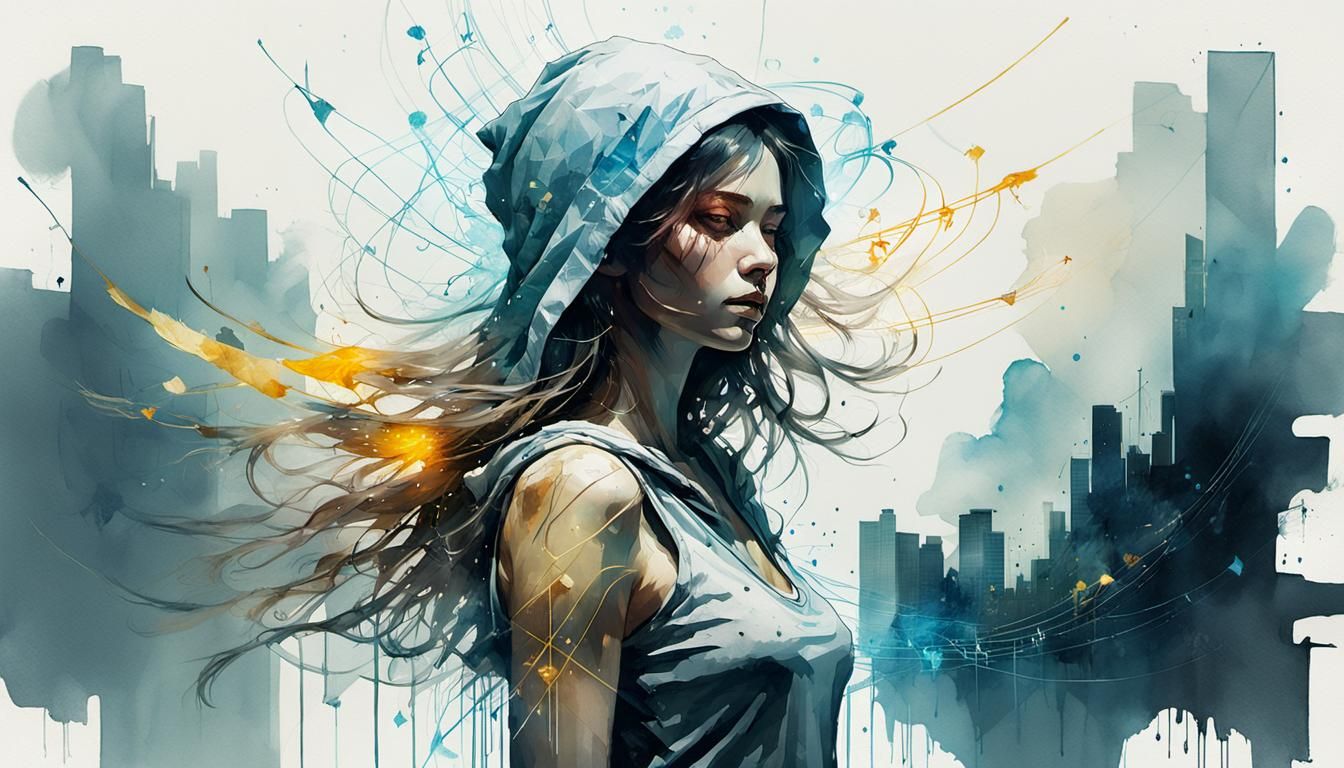 Electric Dancer in Dissolving Music Notes: Watercolor Art