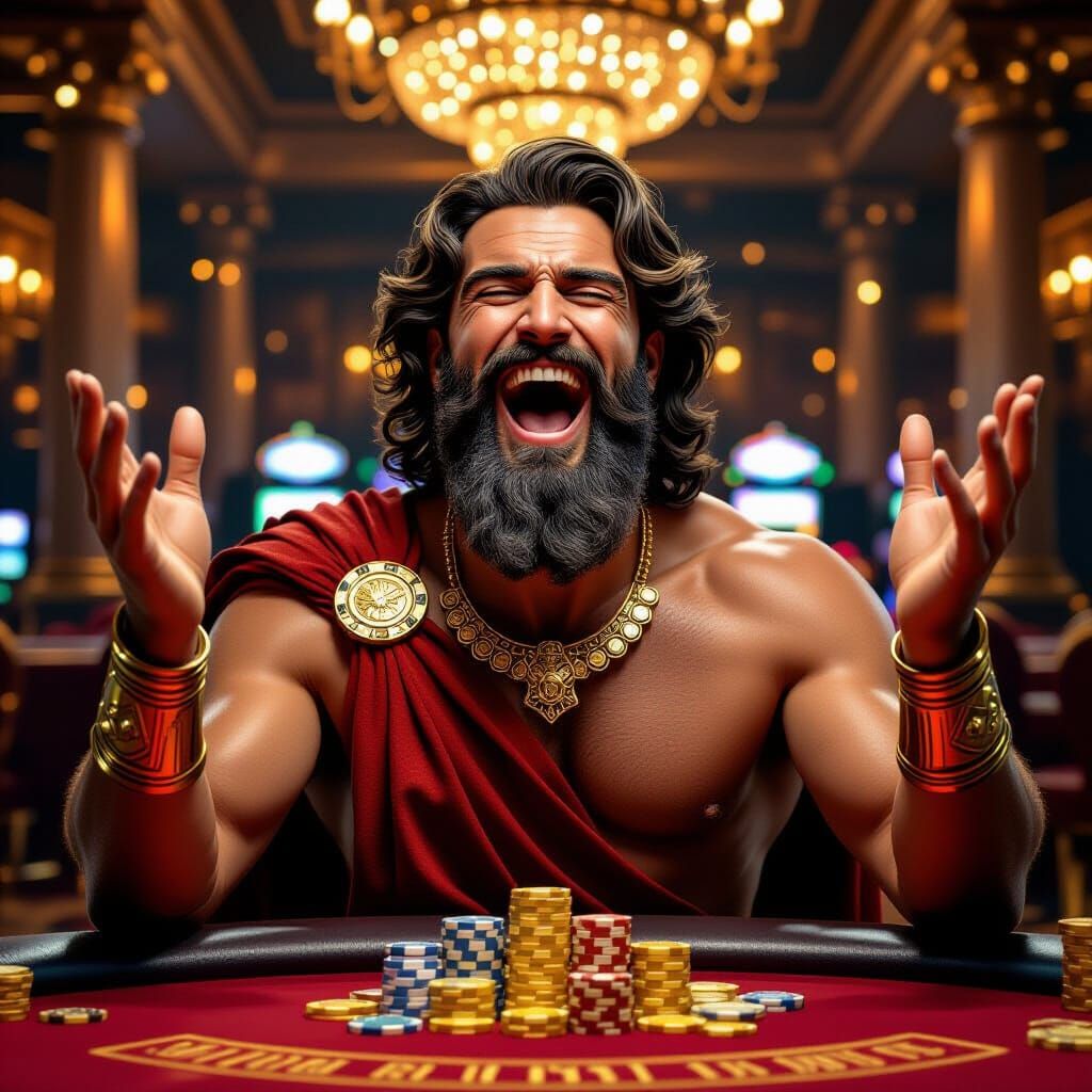 Greek God Expresses Elation After Winning, Casino Promotion