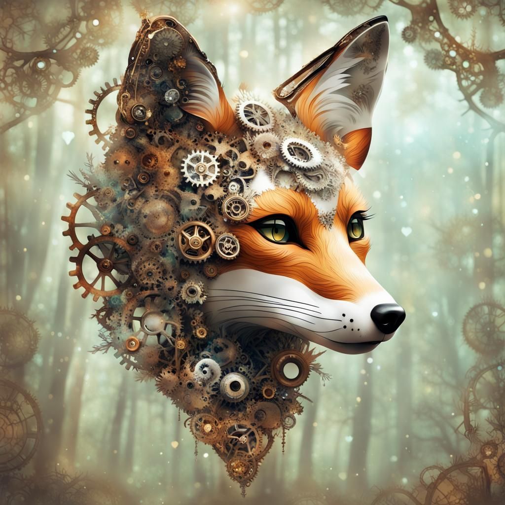 Clockwork Fox Double Exposure with Forest Interior