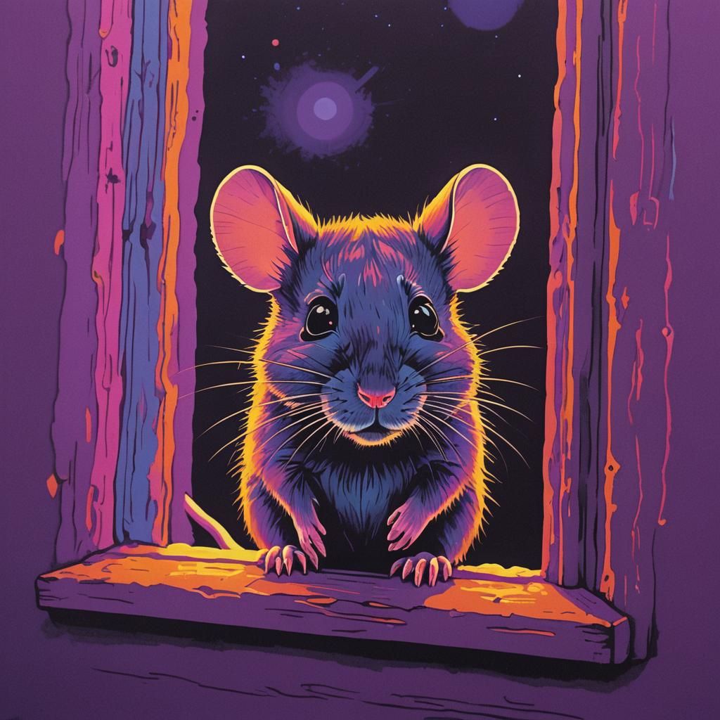Mouse Staring Out Window Blacklight Poster Art
