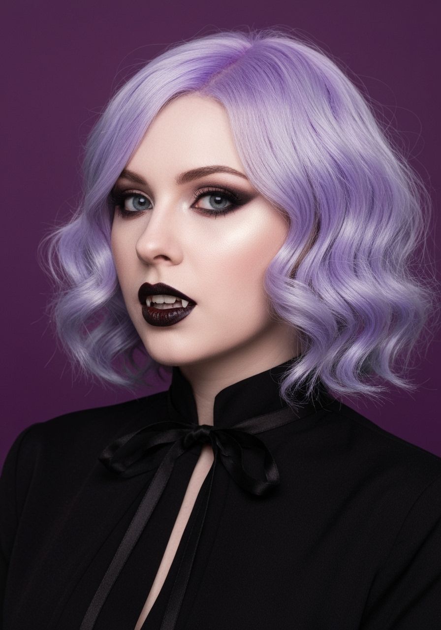 Pastel Goth Vampire Woman with Plum Lips