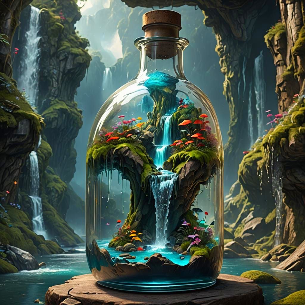 Waterfall in a Bottle: Wonderland Fantasy Art