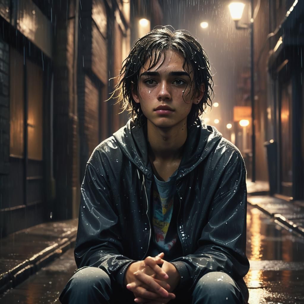 Teenager in Moody City Alleyway