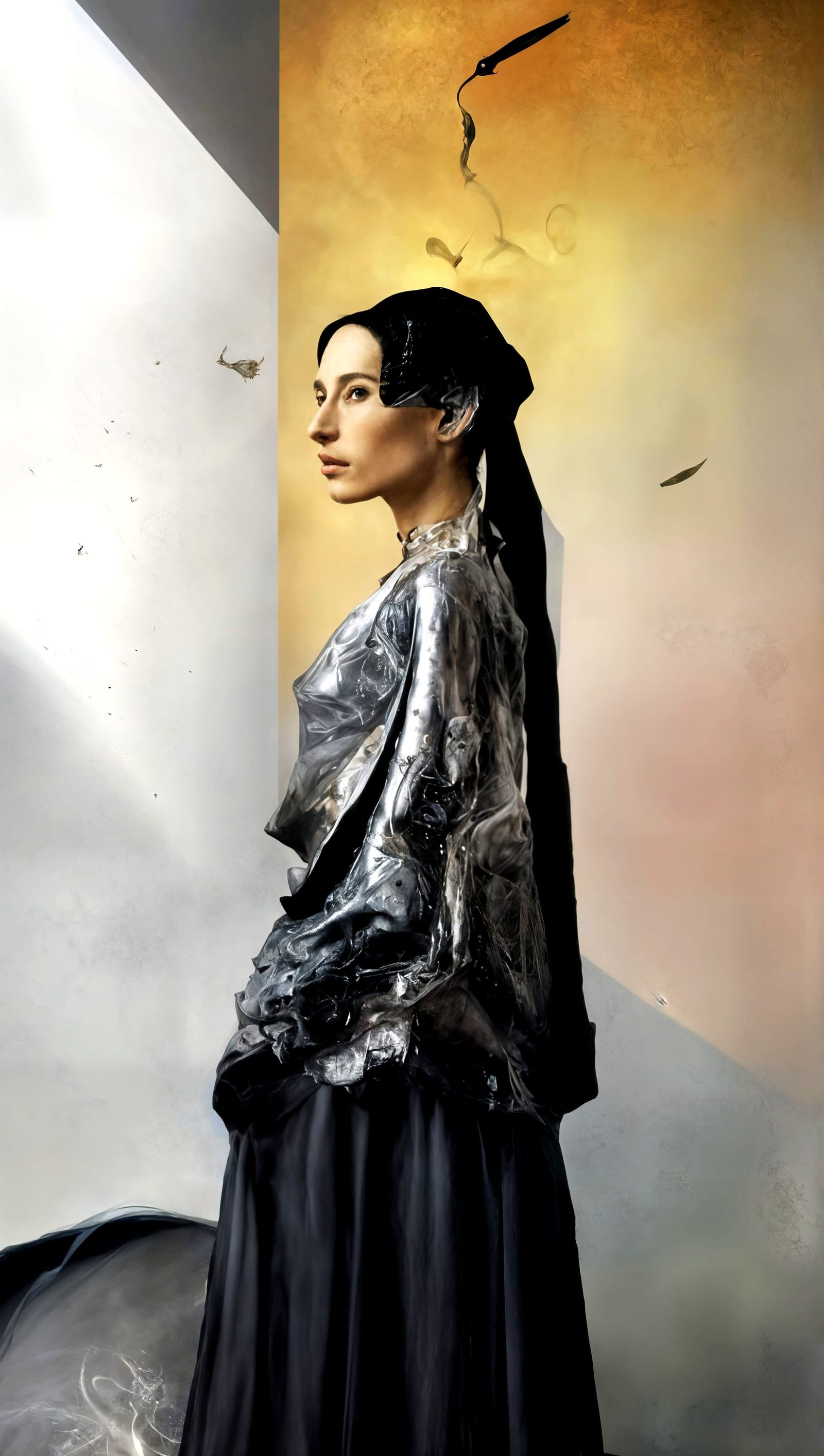 Gazing at the hulking masses of tall buildings from her nice 'balcony'