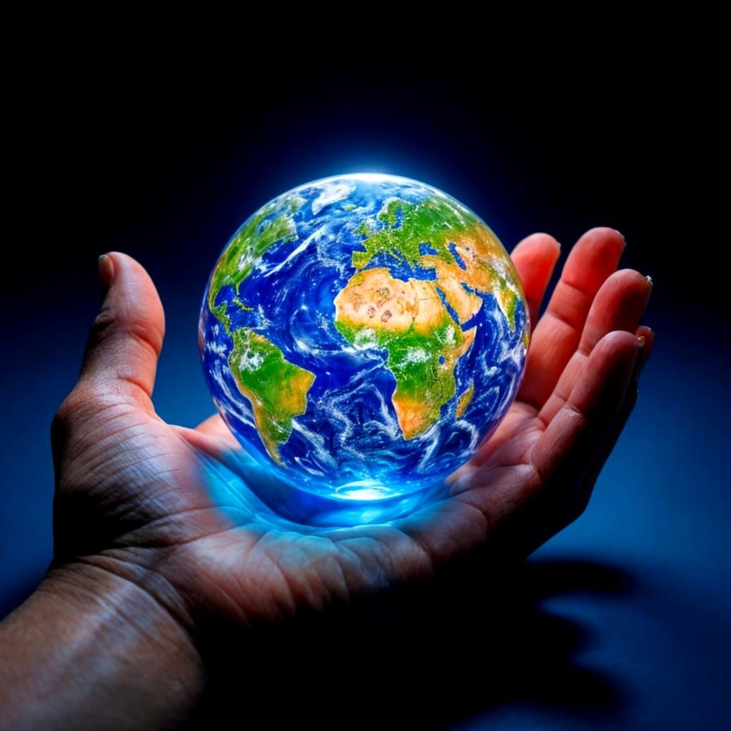 Blue Glass Marbles Resembling Planet Earth in 3D