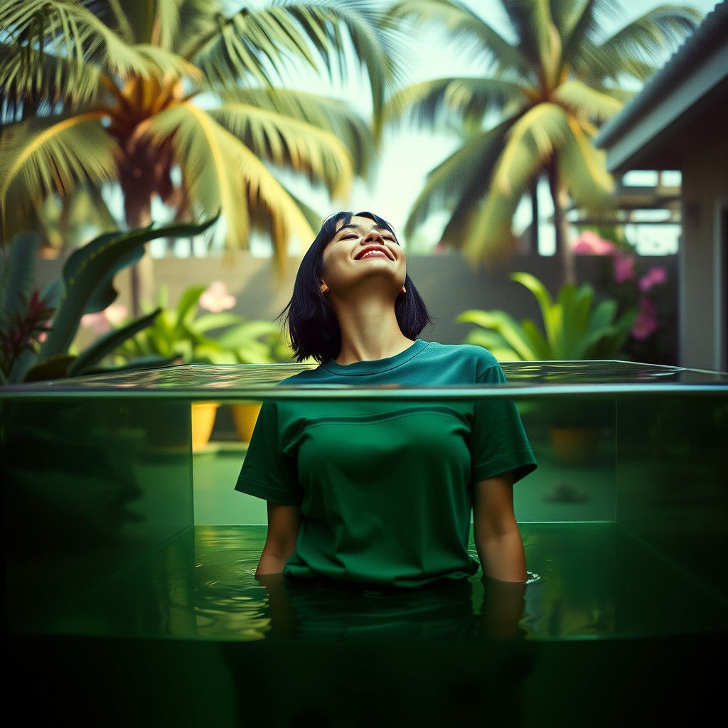 Woman Immersed in Green Slime, Cinematic Aesthetic