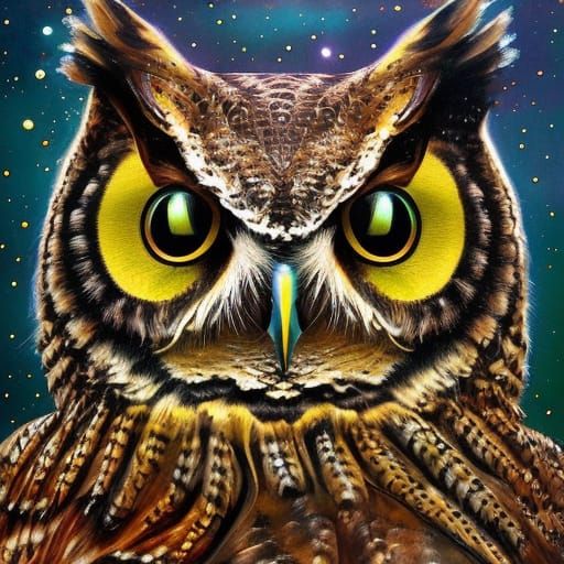 Surreal Sci-Fi Owl-Cat Hybrid Impasto Painting