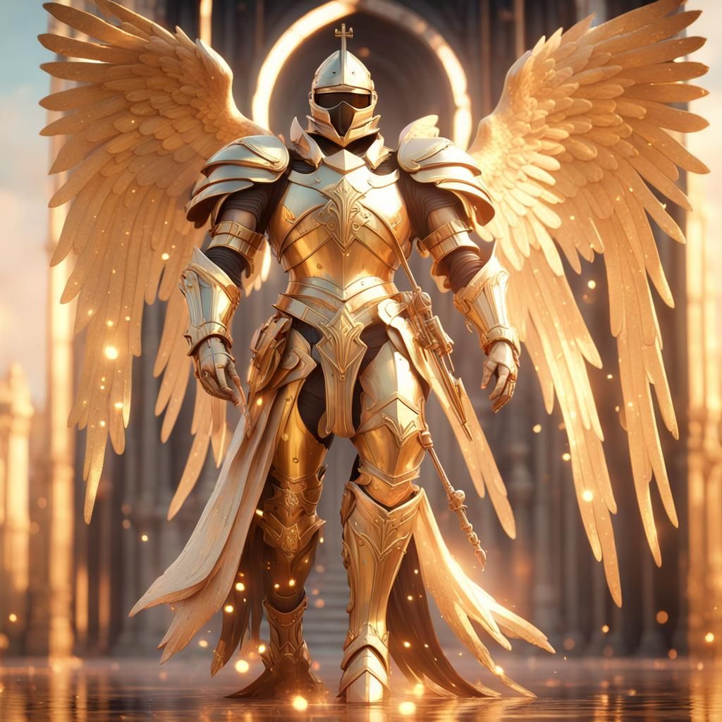 Angel Knight in Gold Armor, Enchanting Concept Art