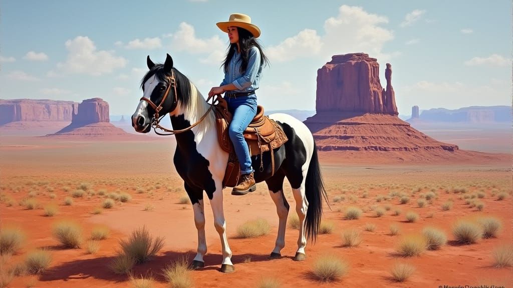 Impressionist Oil Painting of Woman on Horse in Monument Val...