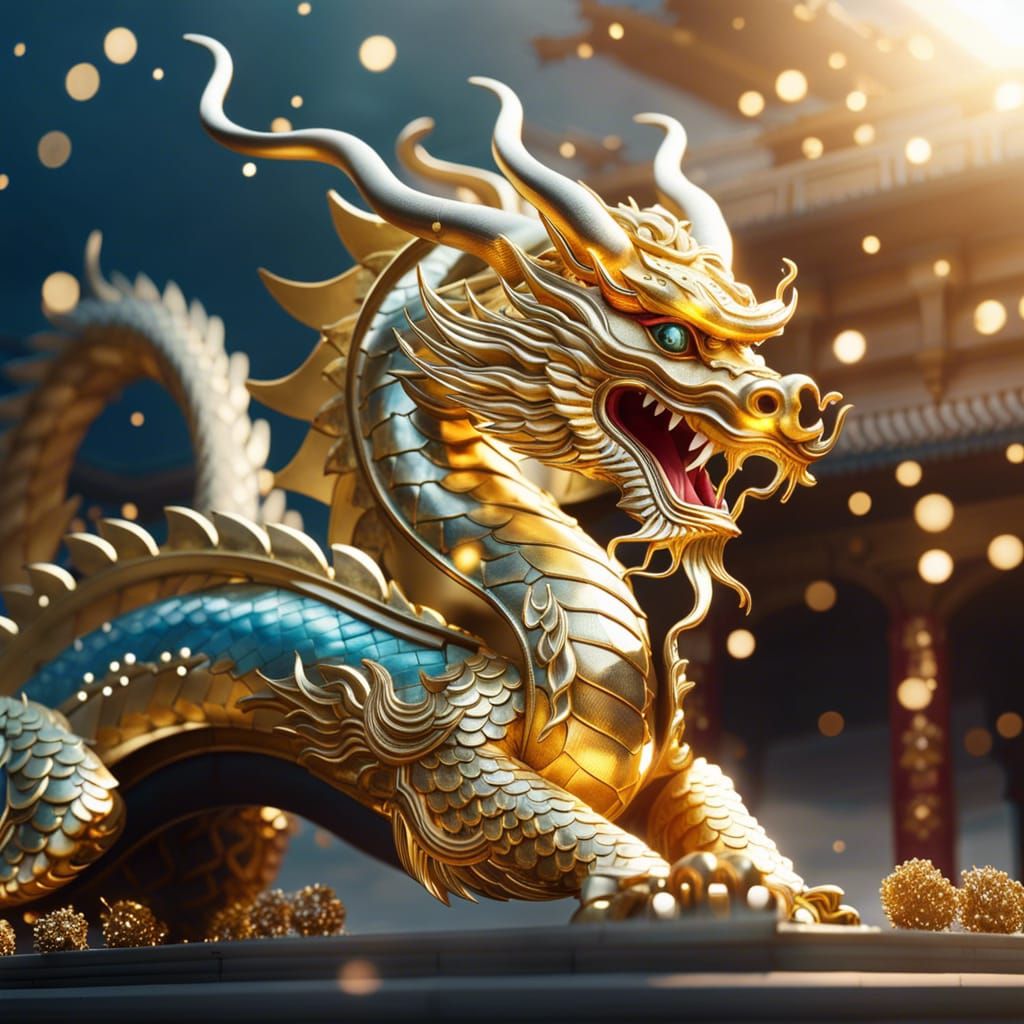 Golden Armored Dragon Shines in Sci-Fi Art