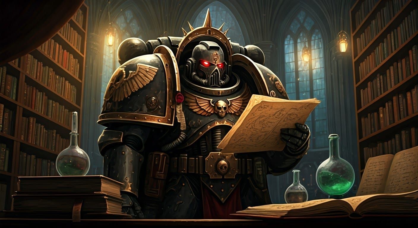 Space Marine Techmarine Reading in Ethereal Library