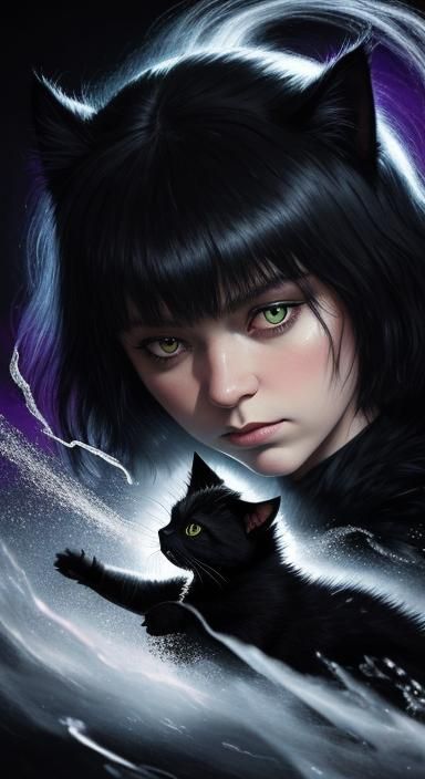 Angel of Death with Kitten, Surreal Hyperrealistic Art