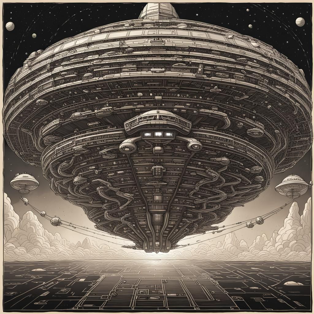 Titanic-Like Mothership in Space with Alien Life