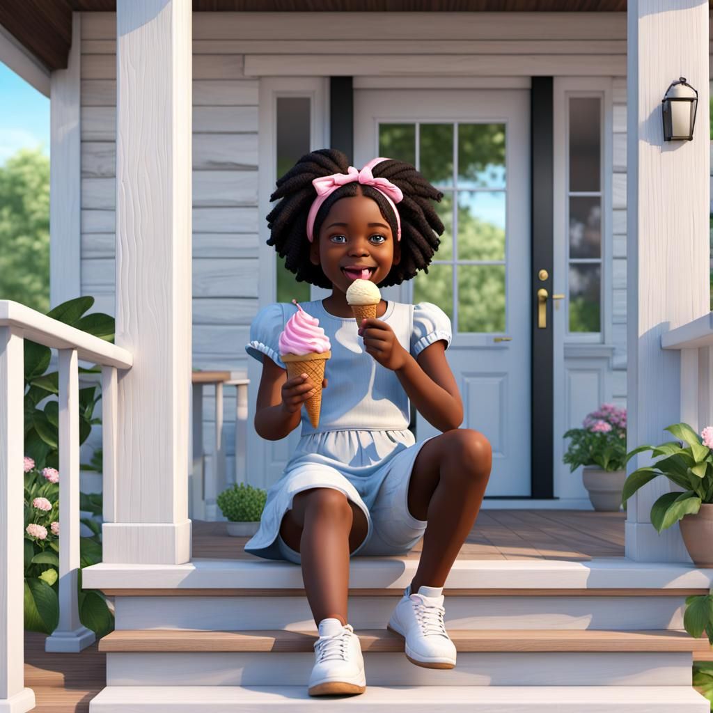 Little Black Girl Eating Ice Cream: Virtual Clay Render