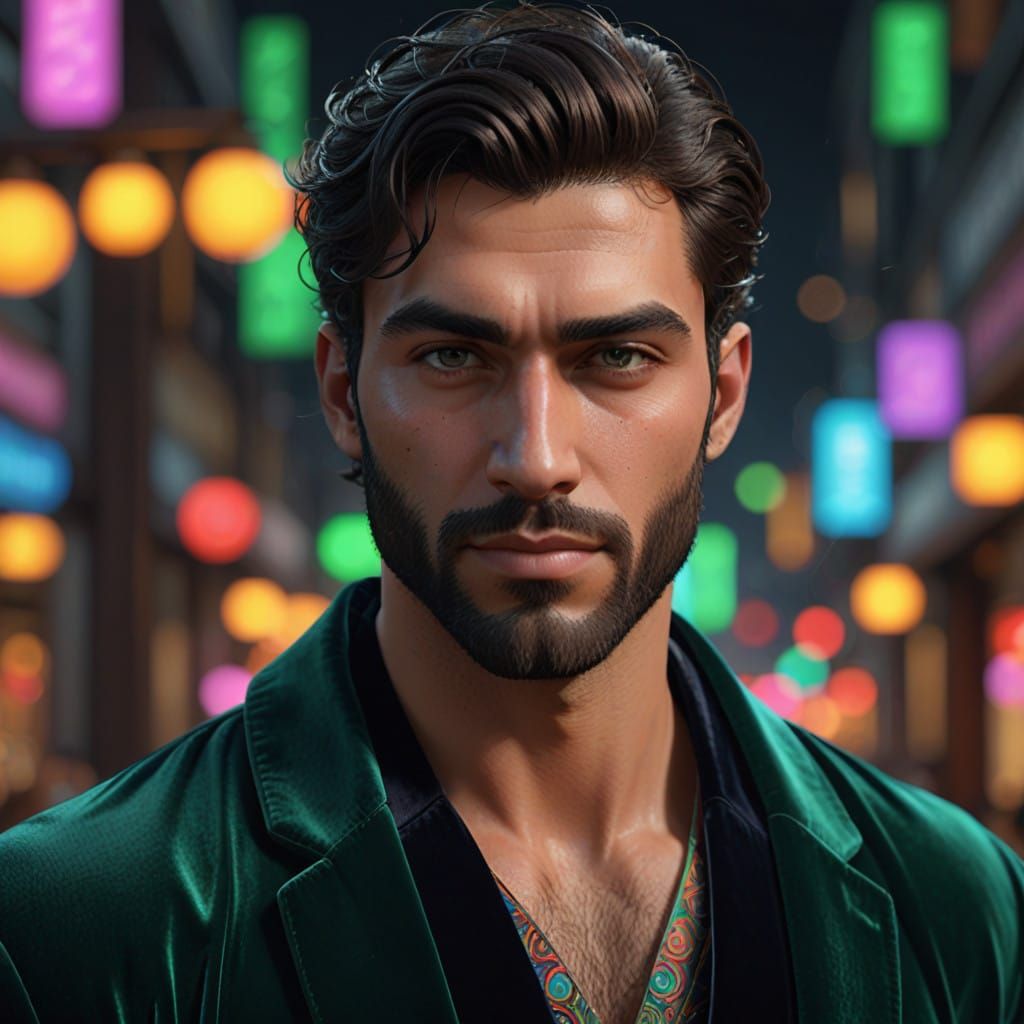 Turkish-Arab-American Man in Gustav Klimt-Inspired Velvet Ro...