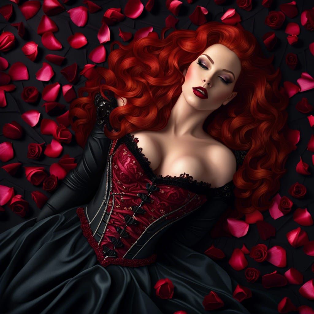 Suggestive Redhead Vampire in Gothic Fantasy Style