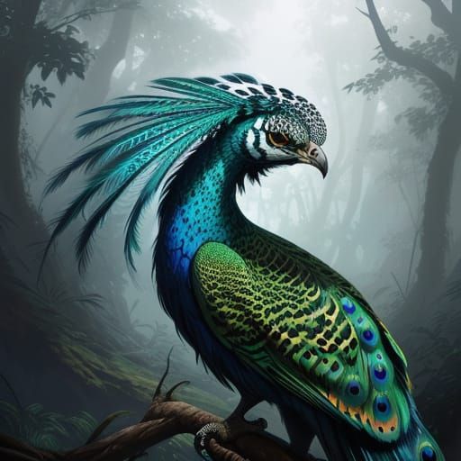 Leopard Peacock Hybrid in Surreal Fauvist Style