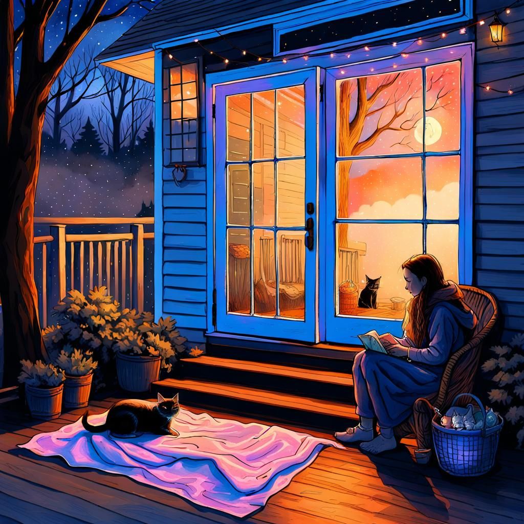 Girl with Kittens: Watercolor Pastel Illustration