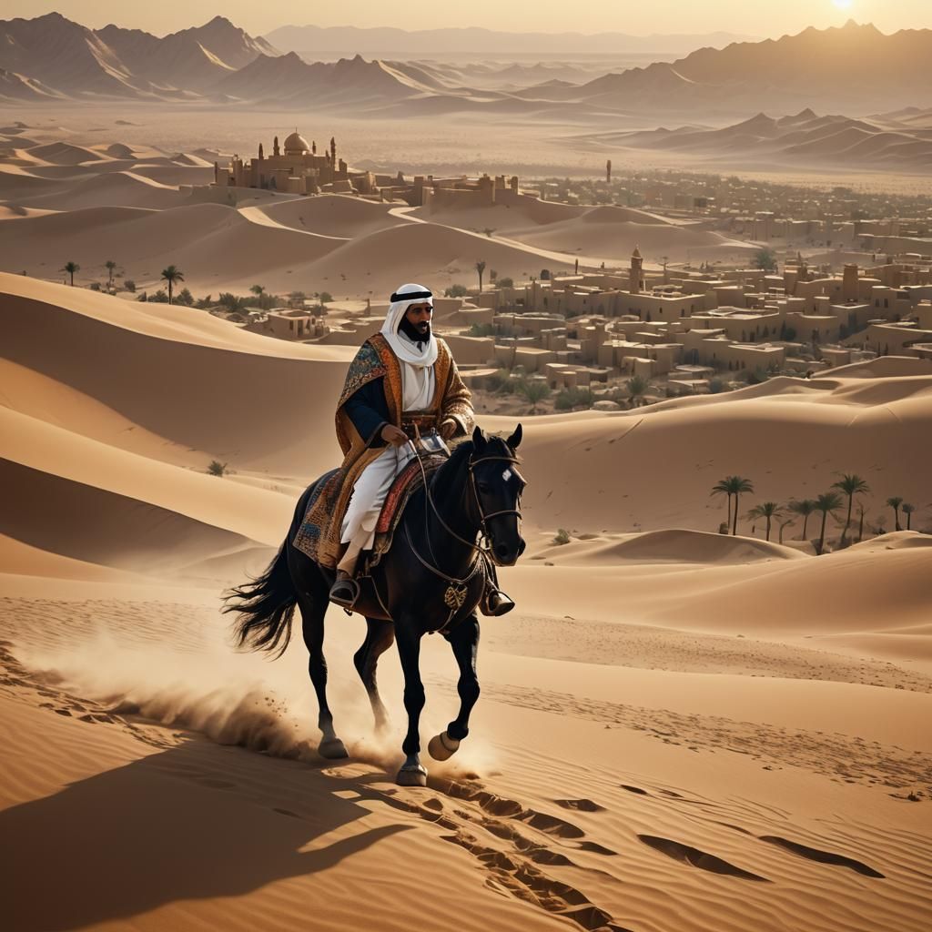 Arabian Knight Rides to Mystical City