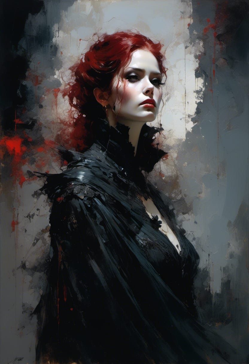 Dark Vampire Queen Portrait in Oil on Canvas