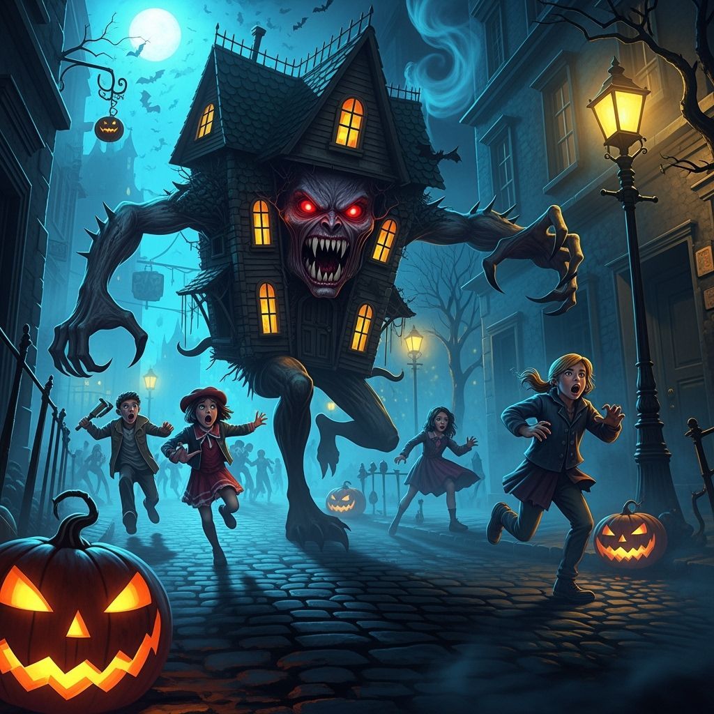 Monstrous House Chases Trick-or-Treaters in Dark Fantasy Sty...