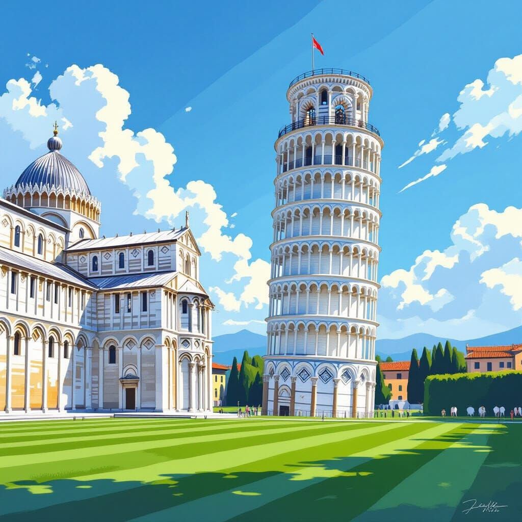 Leaning Tower of Pisa in Italian Baroque Style
