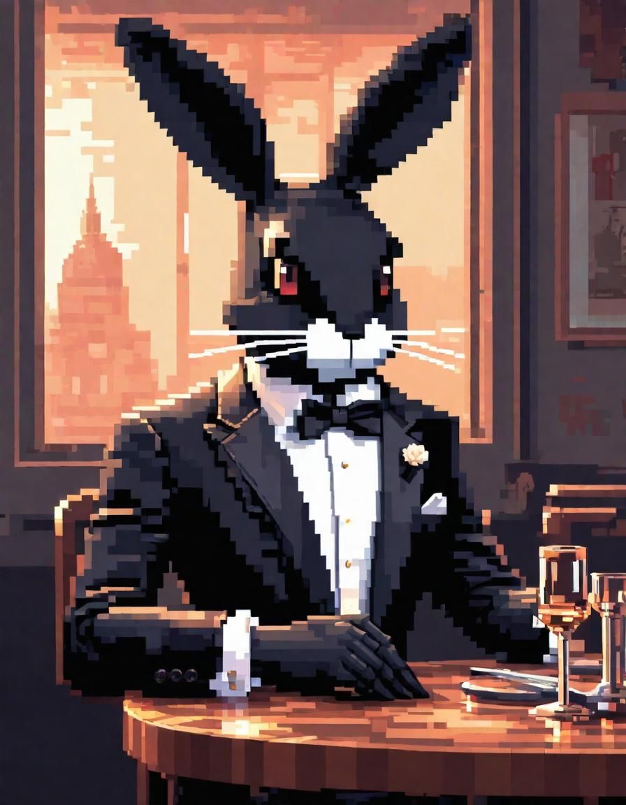 Pixel Art Mafia Bunny in Tuxedo