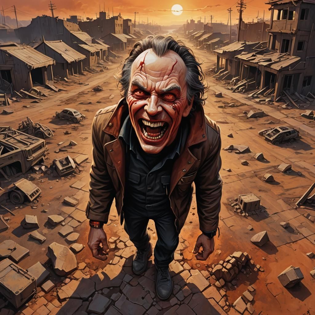 Supervillain Laughing in Post-Apocalyptic Wasteland