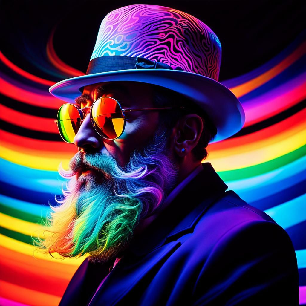Psychedelic Hipster Portrait in Neon Surrealism