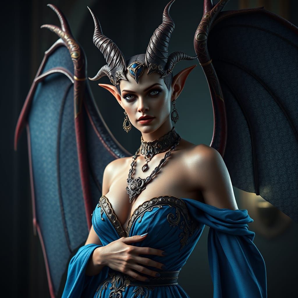 Devil in Blue Dress: Hyper-Realistic Digital Art