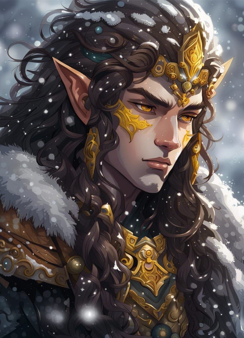 Anime Elf Warrior Portrait in Snow