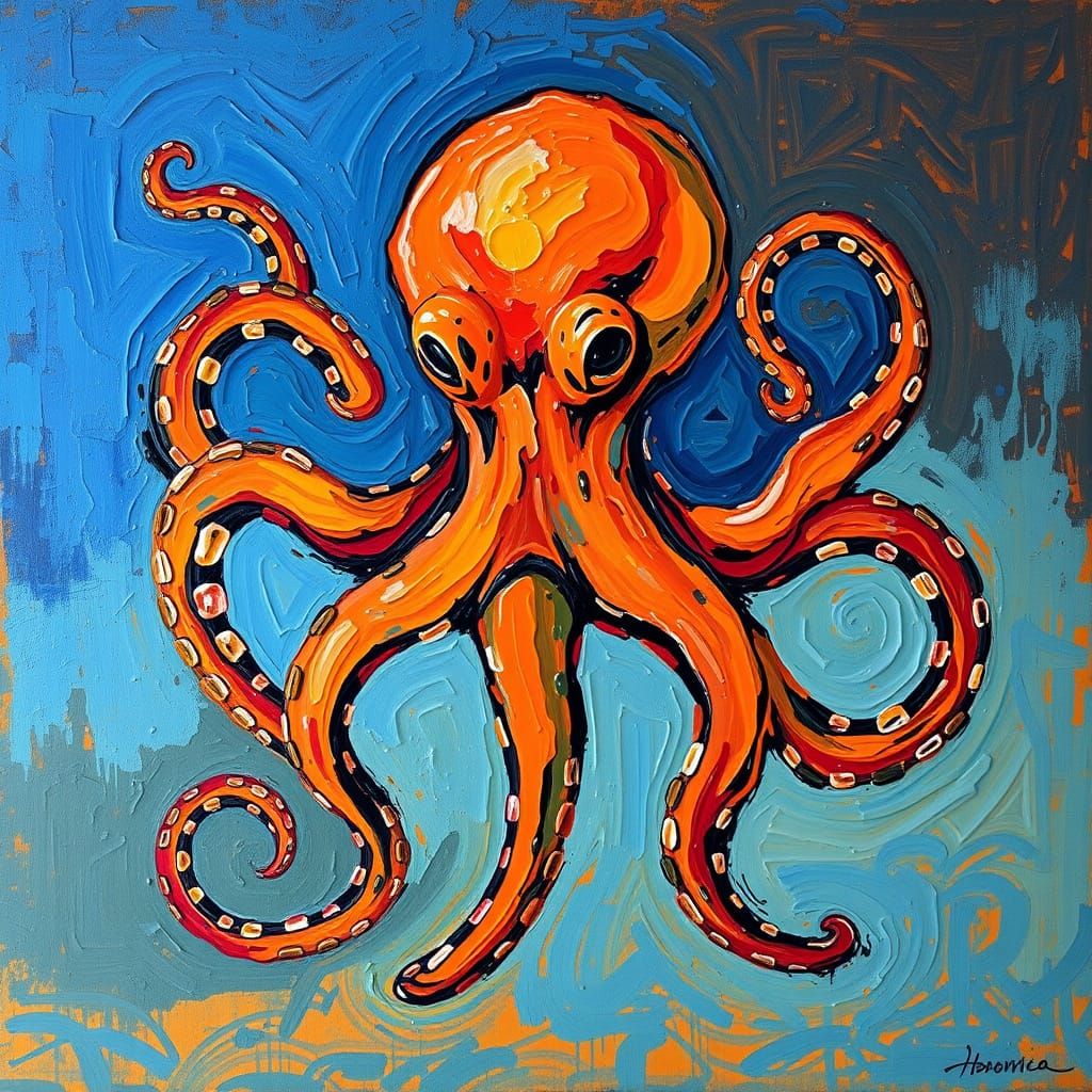 Abstract Octopus in Expressive Oil Paint Style