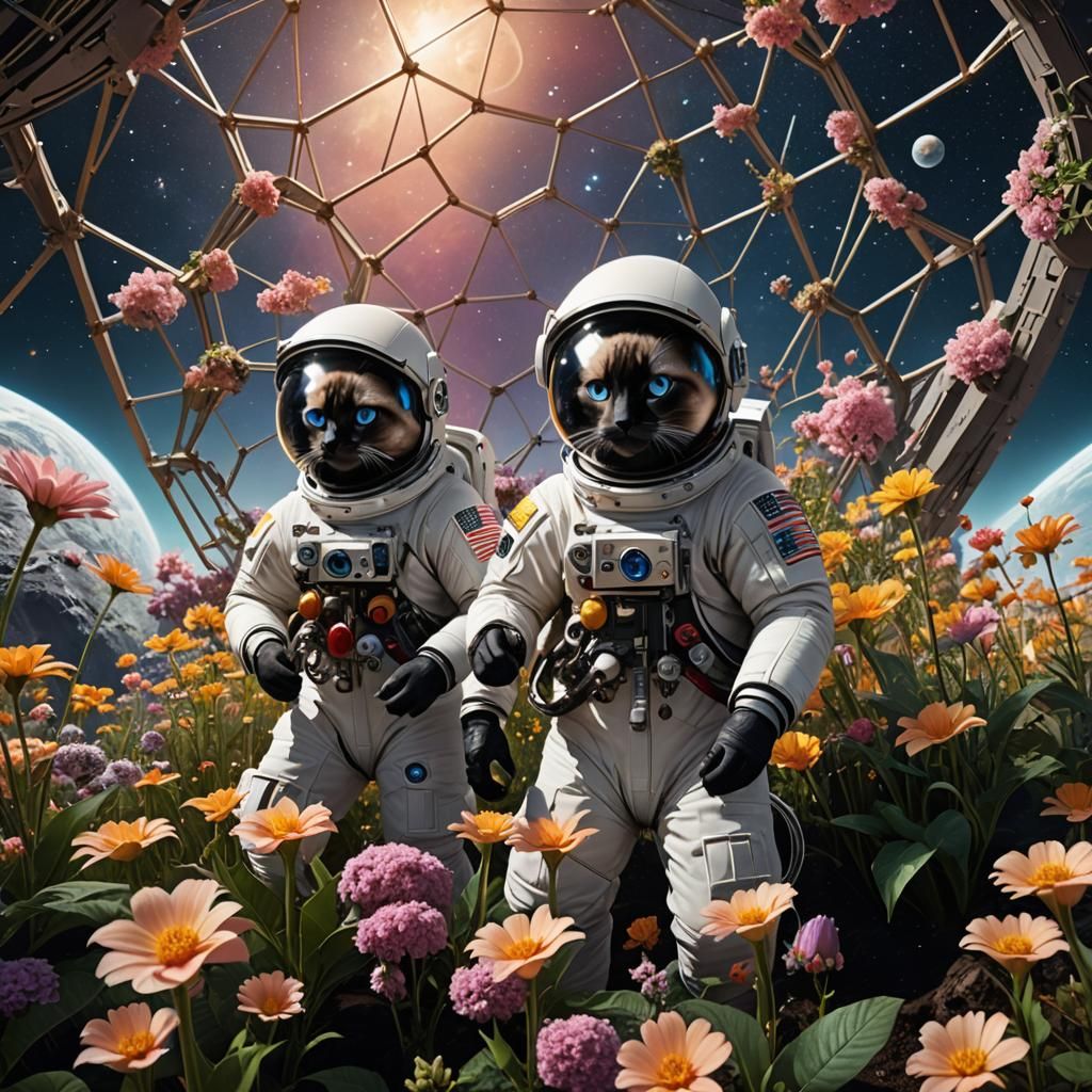 Siamese Cats on the Moon: A Space Gardening Scene